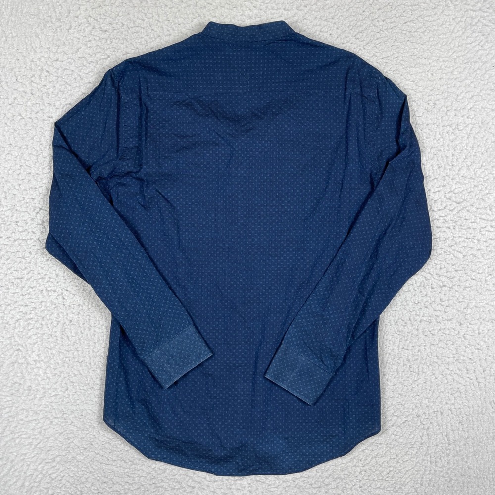 Billy Reid Shirt Mens Medium Blue Slim Fit Band Collar Microprint Made in Italy - Picture 2 of 9